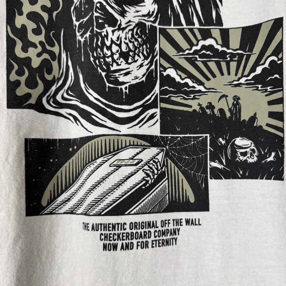 Vans Comic Strip Double Sided White Graphic Muscle Tee with Skull Print Size L - Picture 5 of 7